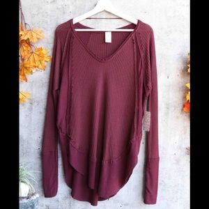 Free People Maroon Knit Long Sleeve Thermal